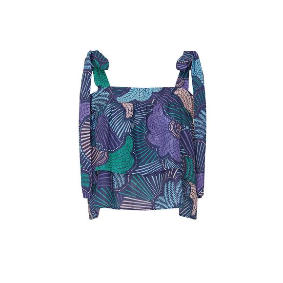 Warm  3/Large Purple Green Floral Tie Strap Square Neck Crop Woodstock Tank Top - Picture 4 of 8